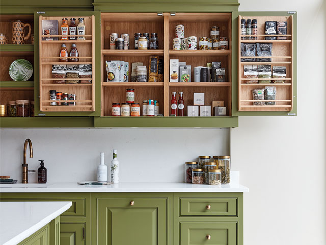 small larder cupboard painted green by cotswold co