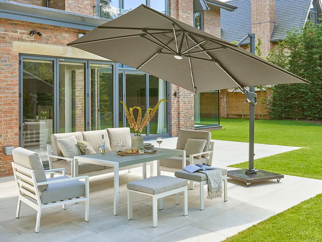 The Norfolk Leisure Royce Junior parasol from Garden Furniture Centre has a 2.5m canopy
