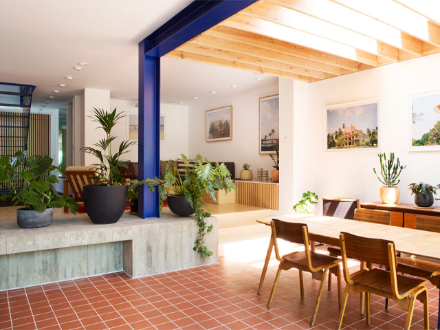 open-plan kitchen diner remodel with steam structural beam