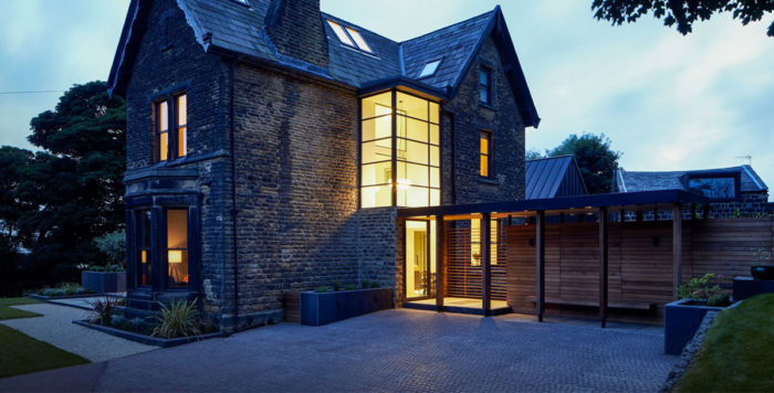 victorian villa with modern kitchen extension and contemporary glazing