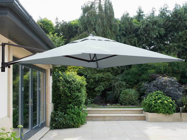 Wall-mounted parasol with 2m square canopy from The Garden Furniture Centre
