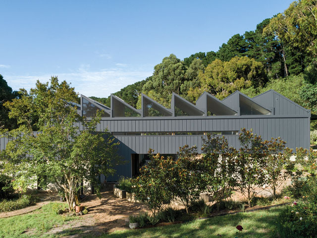 CLT extension with sawtooth roof fitted with solar panels in Australia