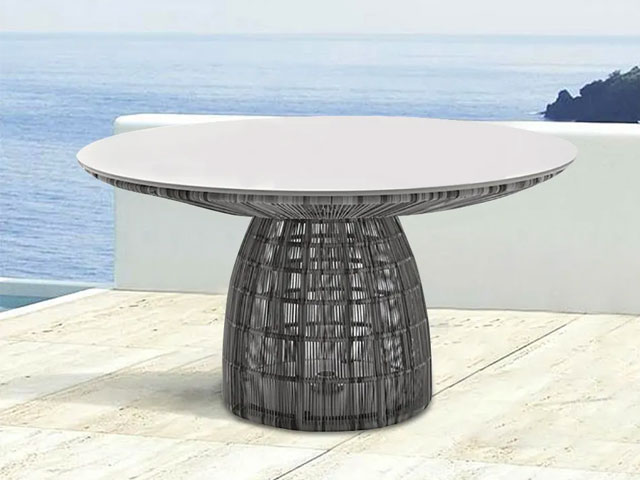 round marble garden table with silver rattan base
