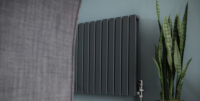 Designer radiator in grey with flat panels