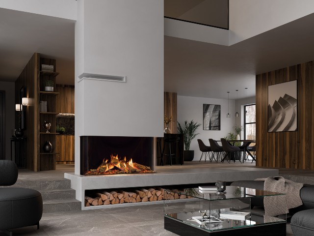 high-efficiency fires: multi-sided gas fire that looks like a real wood burning stove