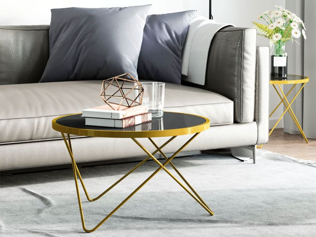 Black glass topped coffee table nest from Homcom