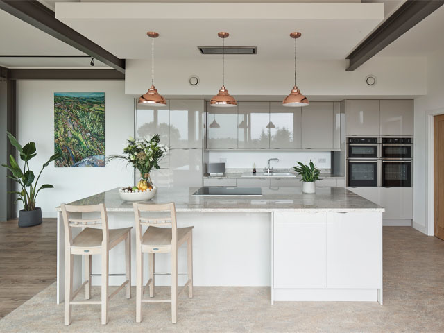 the contemporary kitchen of the multi-pitched standing seam aluminium roof