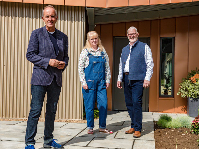 Grand Designs Derbyshire longhouse: Kevin with Mike and Sarah