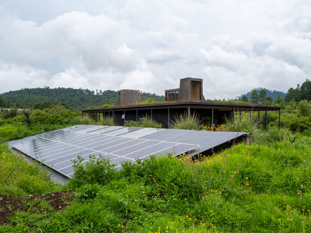 solar panels on a water self-sufficient home in mexico