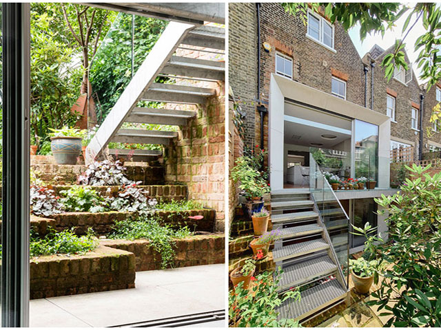 double-height extension to a London townhouse with chamfered and mitred Portland stone frame