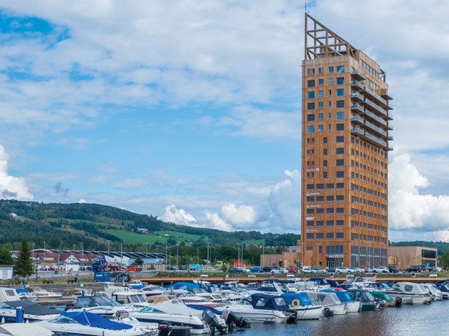 Mjøstårnet in Brumunddal, Norway, is a skyscraper made of engineered timber