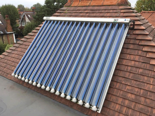 Solar vacuum thermal heating system. Photo: Solar Thermal UK Solar vacuum thermal heating system. Photo: Solar Thermal UK