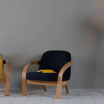 statement wooden floor lamp with steam bent wooden decorative lampshade