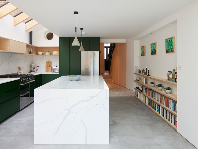 rear kitchen extension with skylights to a home in conservation area