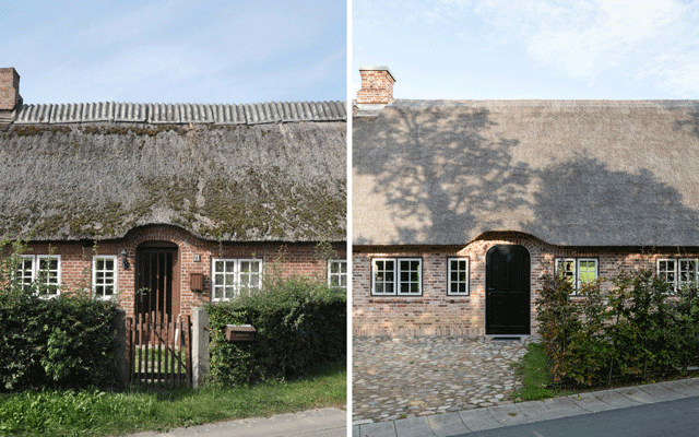 Before and after shots of a restored thatched cottage