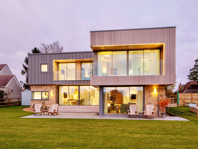 Alison Mottram of Sisco Architecture and her husband got a self-build mortgage for a four-bedroom house in Easton, Cambridgeshire. It has a highly insulated timber frame by English Brothers and cost £2,166 per sqm. When it was finished, the couple switched to a traditional mortgage for a lower interest rate. Photo: Sisco Architecture. How to raise funds..
