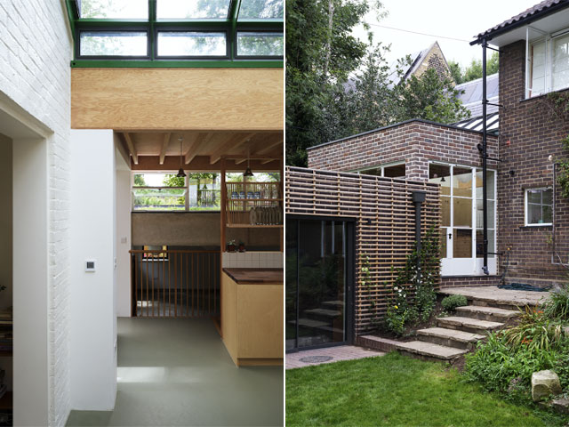 extension to a Walter Segal house shown inside and out