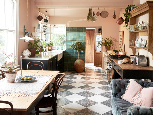 Classic English Kitchen painted in Printer’s Black with marble sink. Photo: Devol Kitchens
