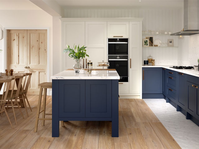 Hunton painted kitchen in Porcelain and Hartforth Blue 