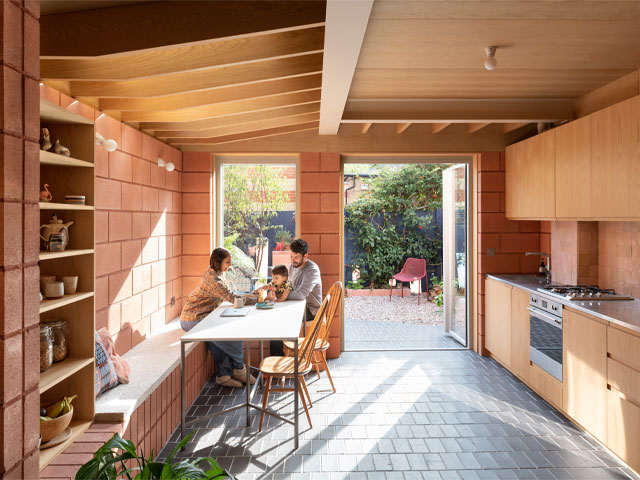 two-bedroom house in Tottenham witch kitchen extension featuring exposed breeze locks and timber ceiling beams