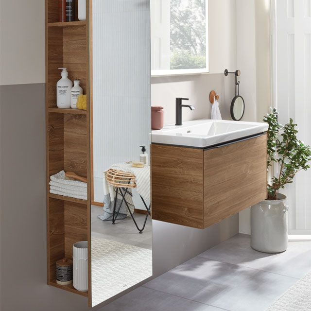 bathroom storage ideas: mirror cabinet with sliding door 