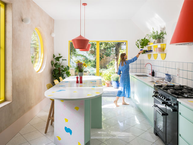 Graphic-House, Don't Move Improve! Awards 2023. Colourful kitchen leading to garden