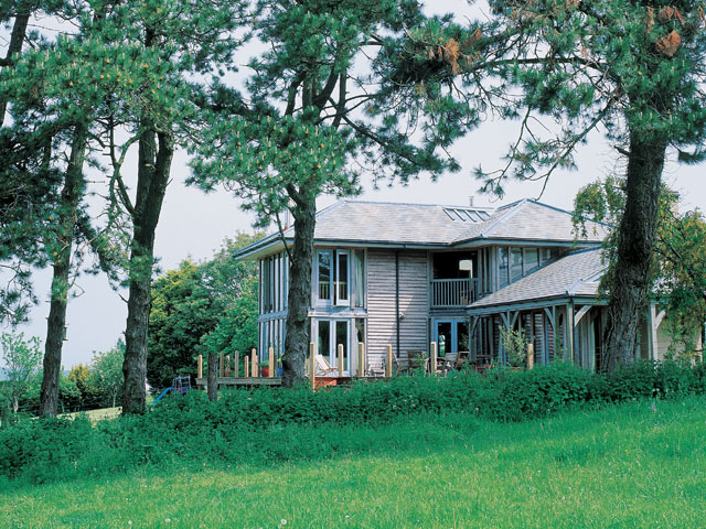 ash coloured oak home four large trees grass