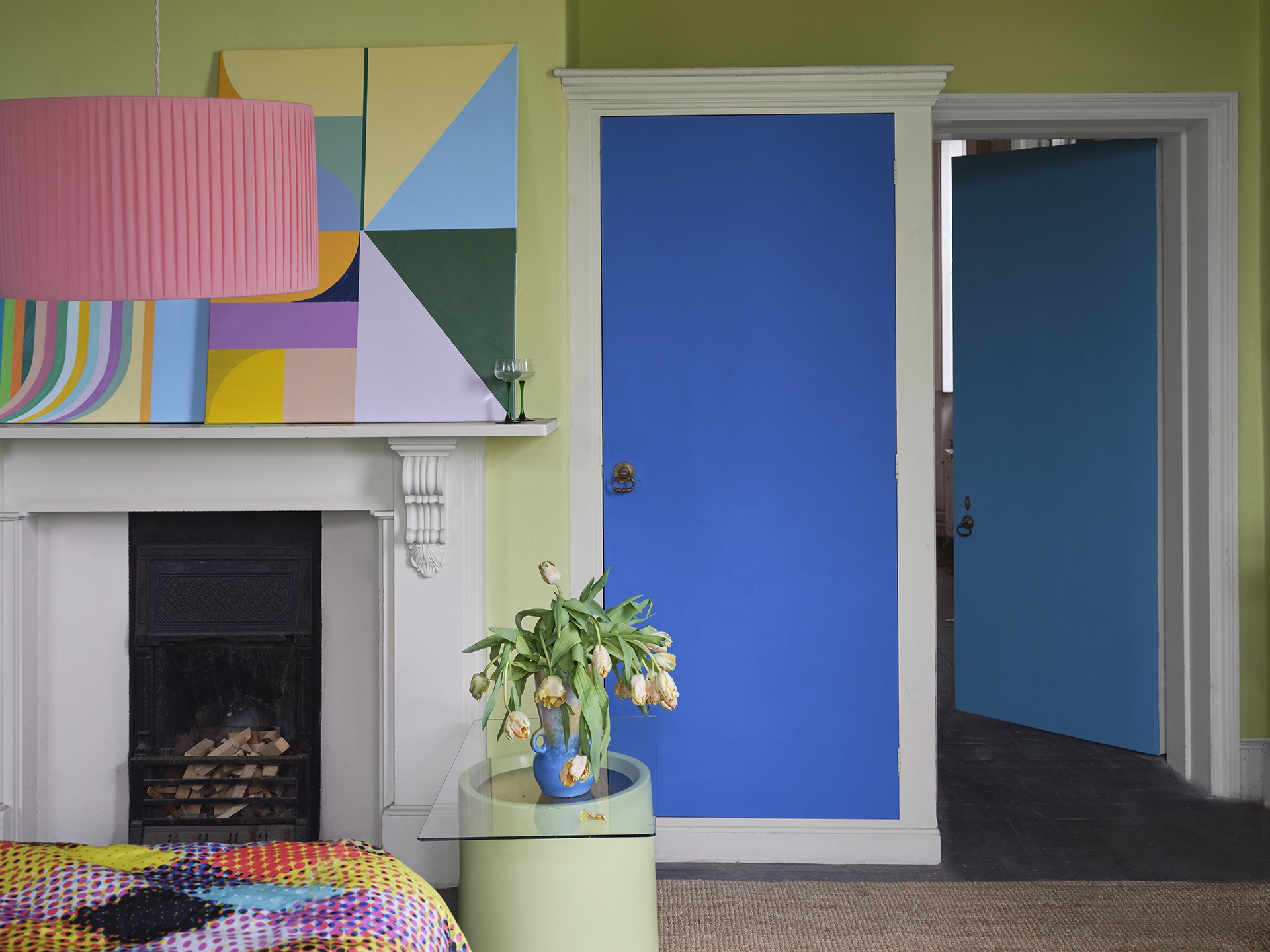A room painted in bright colours