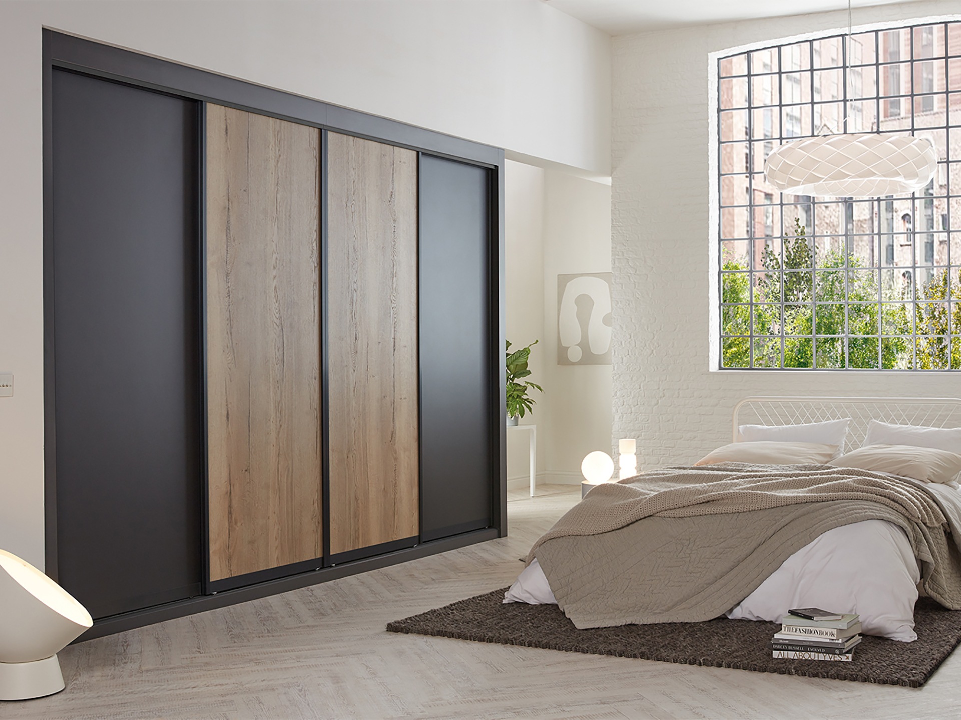 Sharps Sliding Doors Graphite And Rustic Oak Bedroom