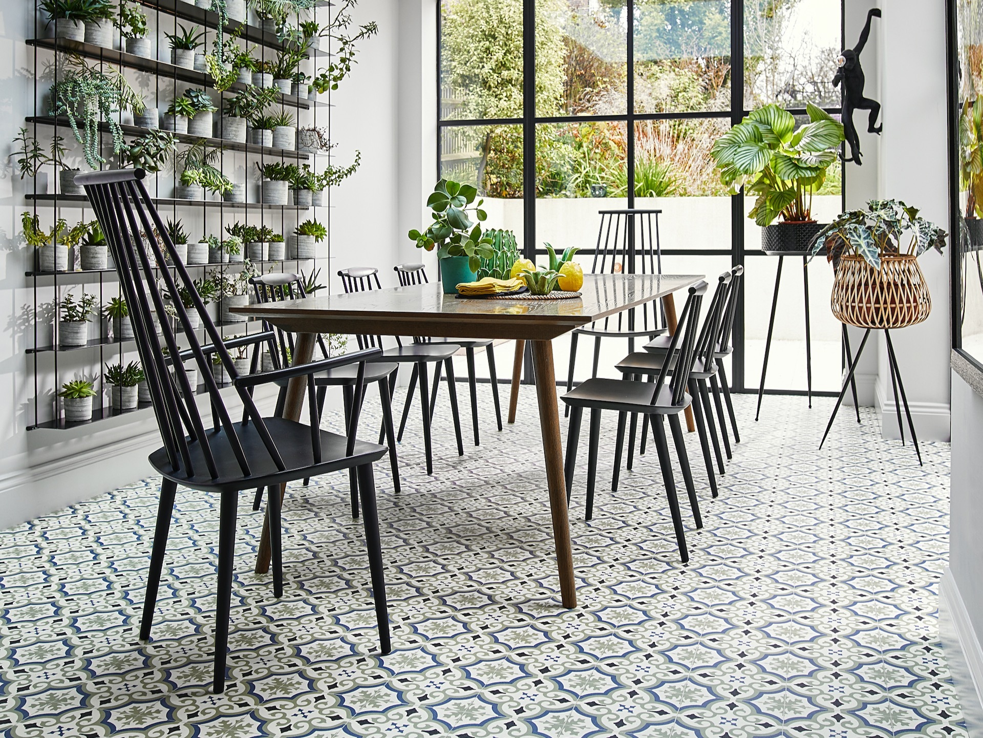 Orangery-style conservatory with patterned vinyl flooring