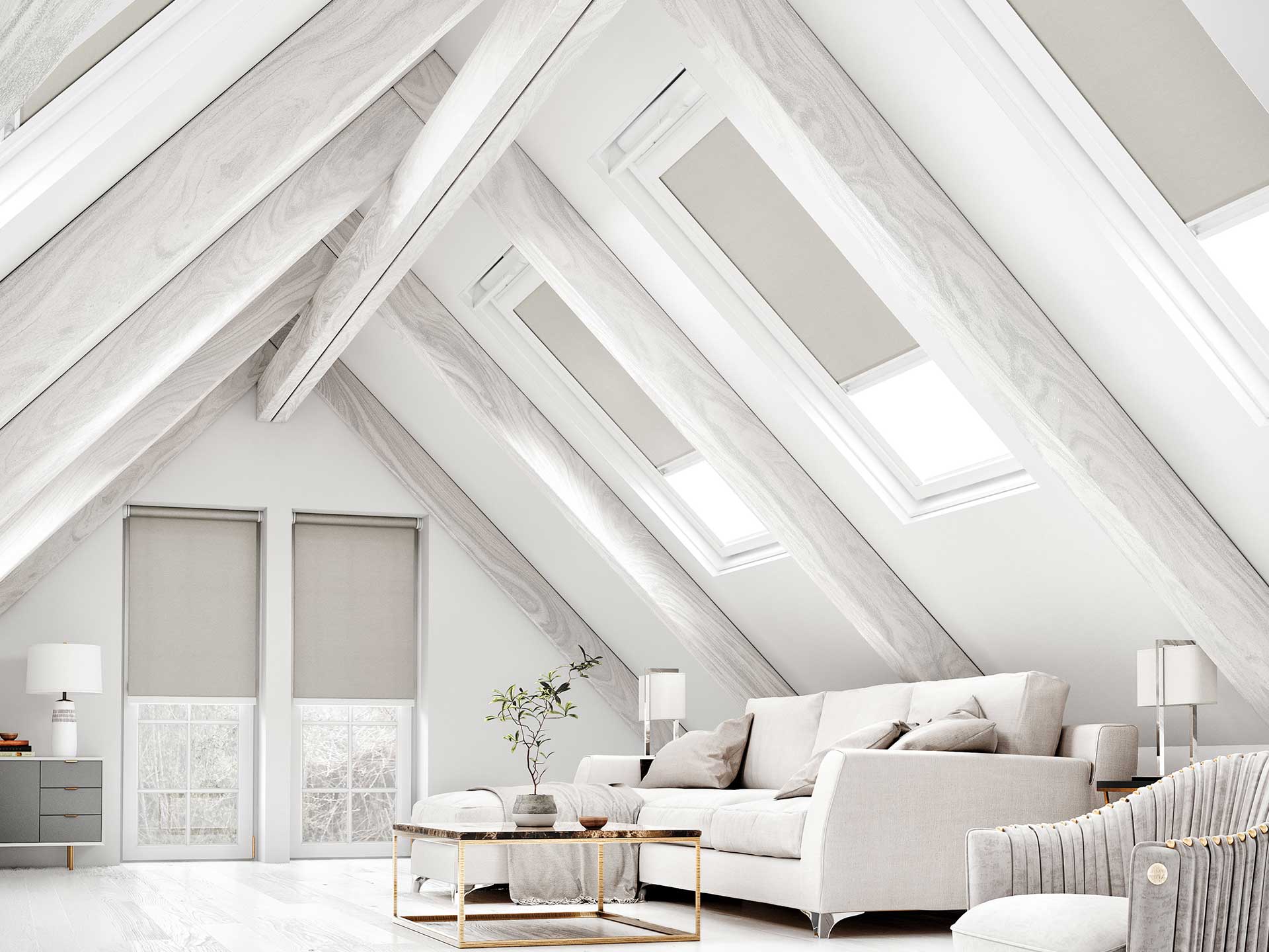 A steep pitch roof calls for long skylights