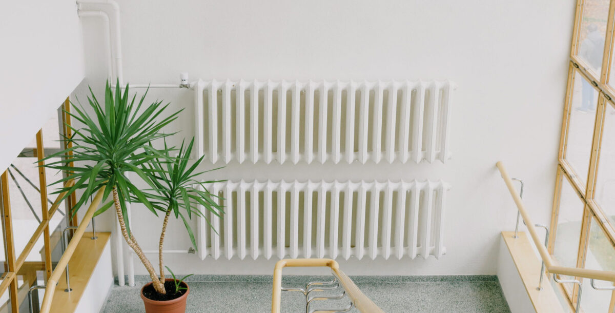 A radiator on the stairs