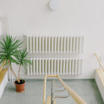 A radiator on the stairs