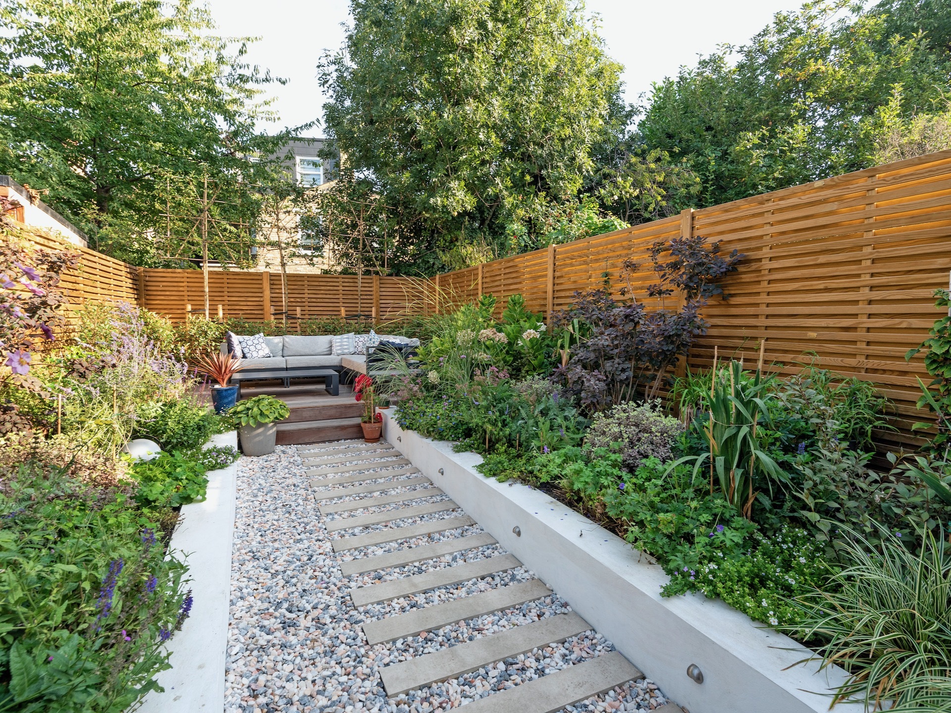 Pathway leading to raised decking area