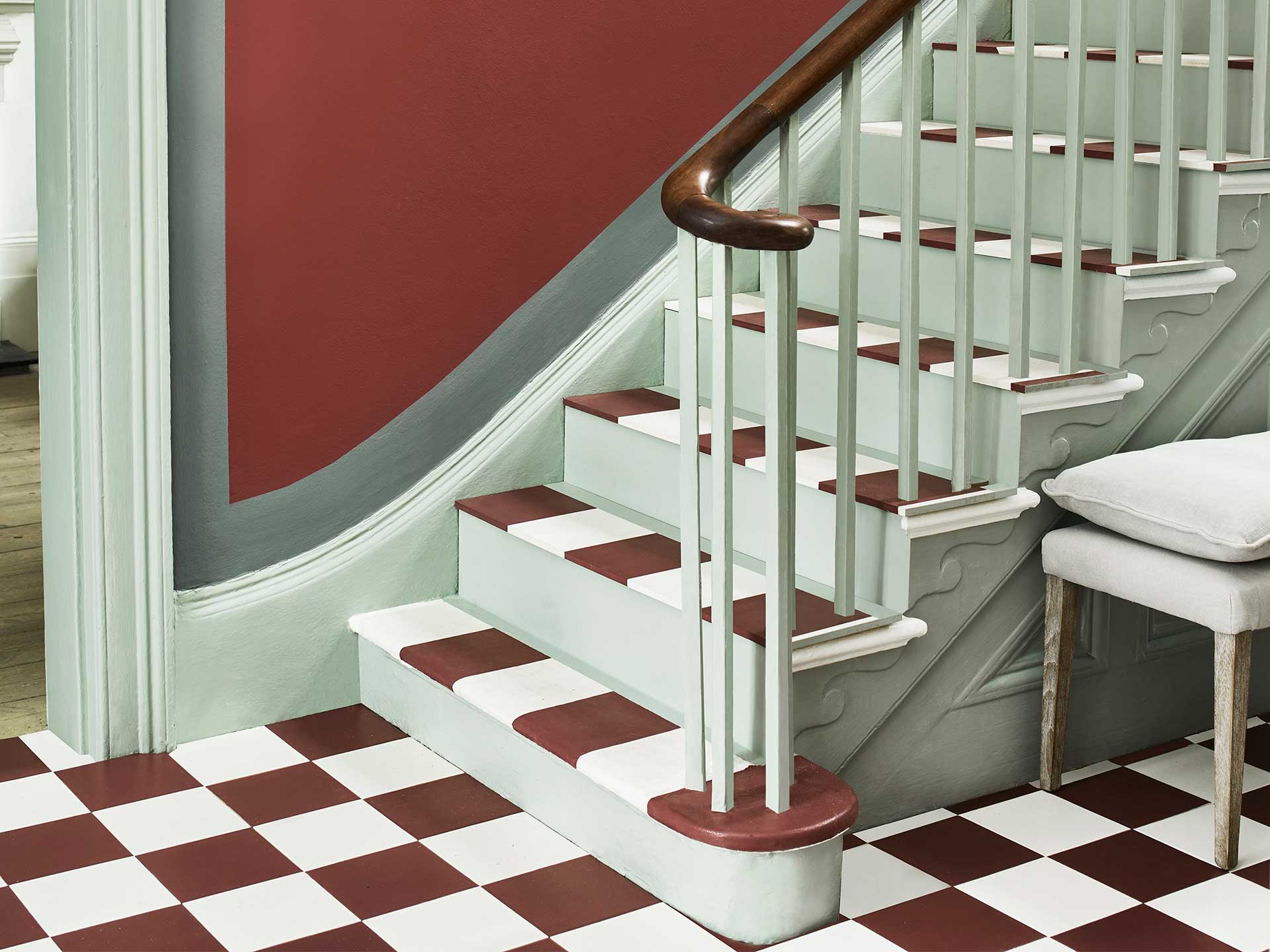 Try Annie Sloan's chequerboard painted stair decorating idea on the treads