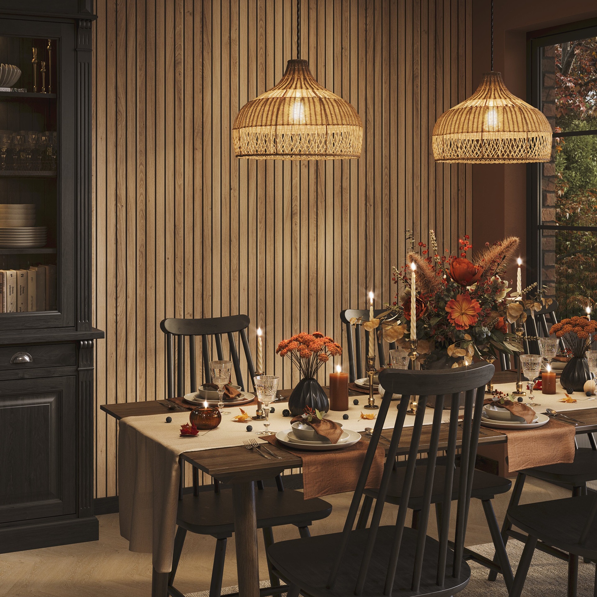 Dining room with wood panelling