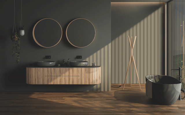 Electric radiator in bathroom shaped like a coat stand