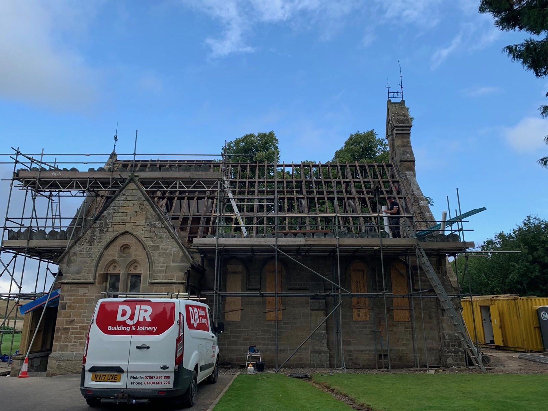 Warksburn Old Church with the roof off during renovations