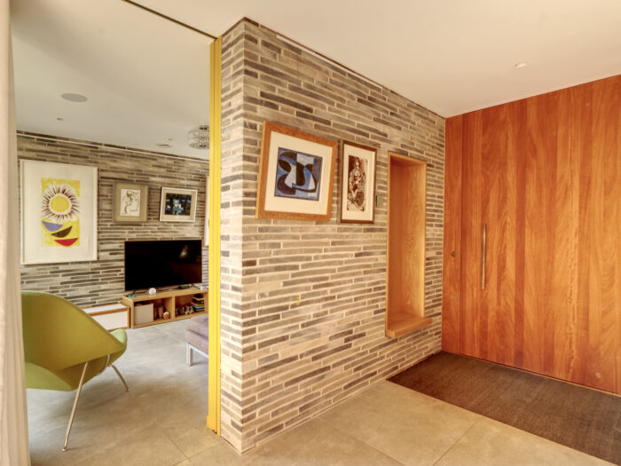 The front door and sitting room at Sydenham self-build