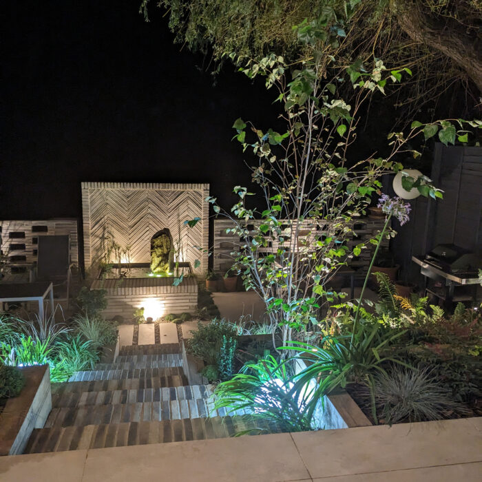 Sydenham self-build garden at night