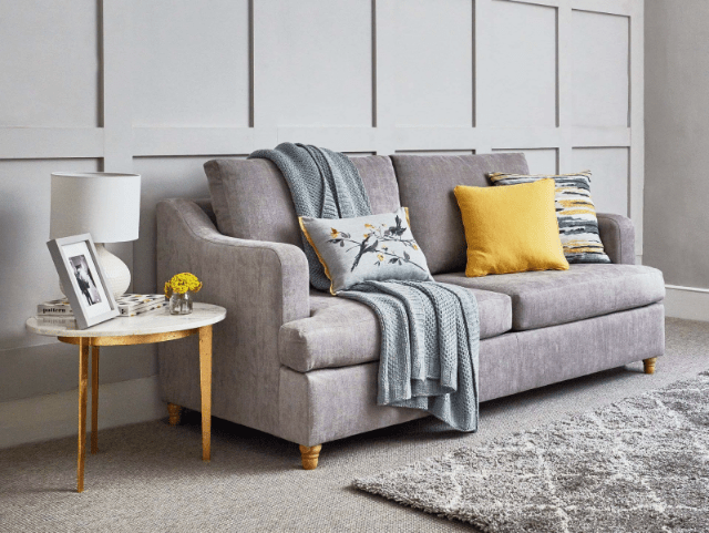 Sofa bed Willow and Hall grey with yellow scatter cushions