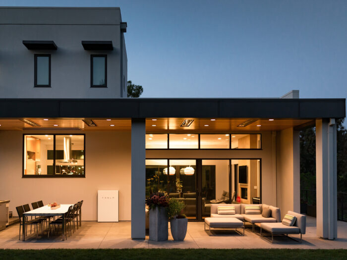 A modern home including a Tesla Powerwall