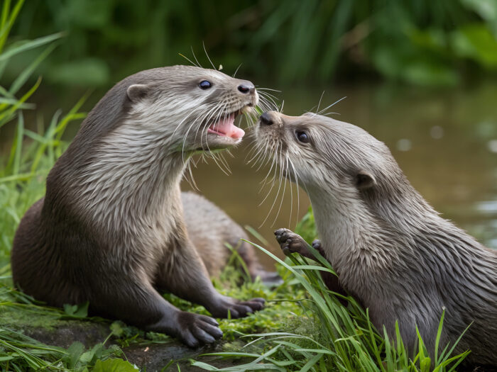 Otters playing
