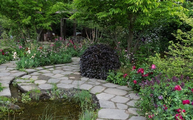 Glasshouse garden with pathway at the Chelsea Flower Show