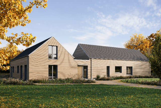 Front view of Barn L Baufritz Compact home