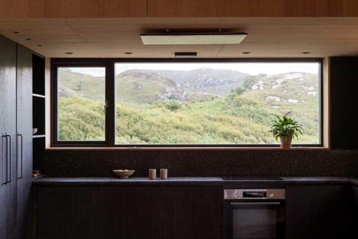 THe kitchen with a view of the hills