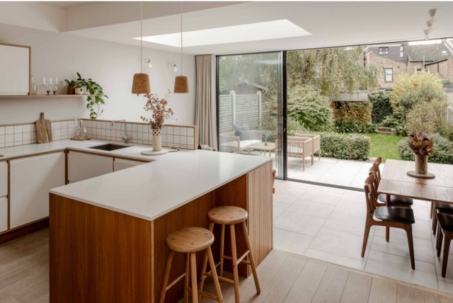 Walthamstowe stepped extension of kitchen with bifold doors