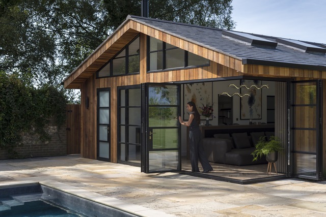 Bifold doors opening in garden office