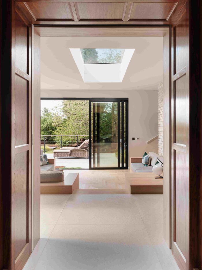 View from the extended paneled hall into the extension