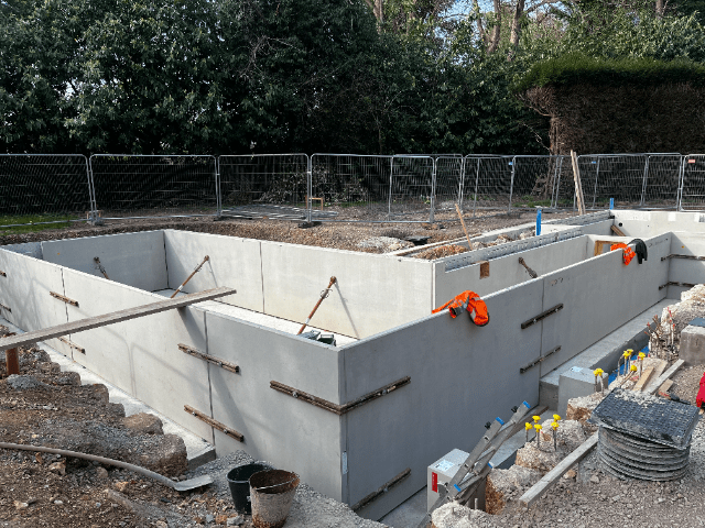 The Glatthaar Keller precast walls manufactured off site and the L shaped basement 